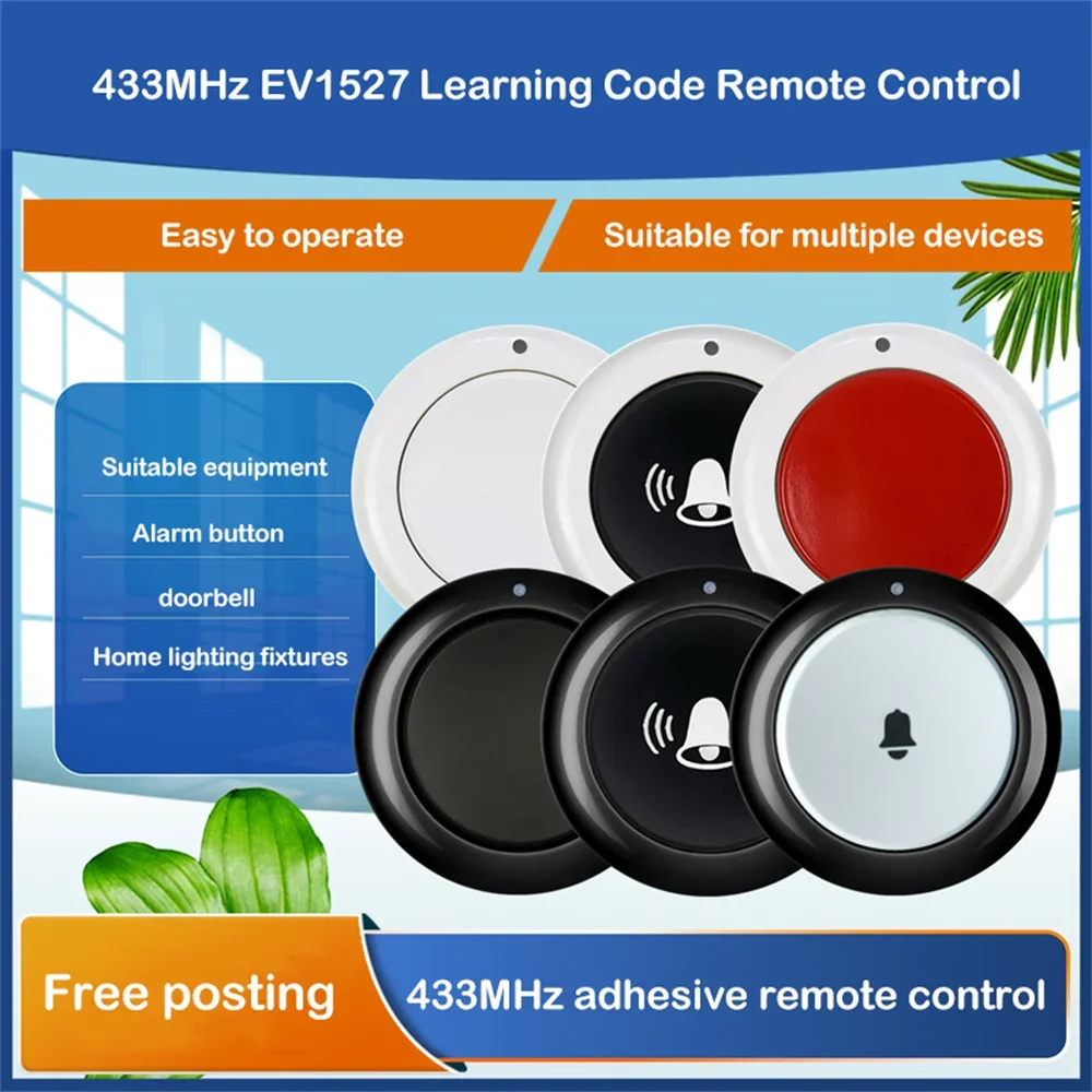 EV1527 Chip Learning Type 6V 433Mhz Wireless Remote Control 1 Button Round Remote Control Switch Feel Free To Paste