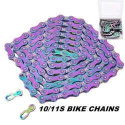 10S/11Speed Bicycle Chain Rainbow Color 116 Links Ultralight Bike Chain with Magic Buckle for MTB/BMX/Road Bike