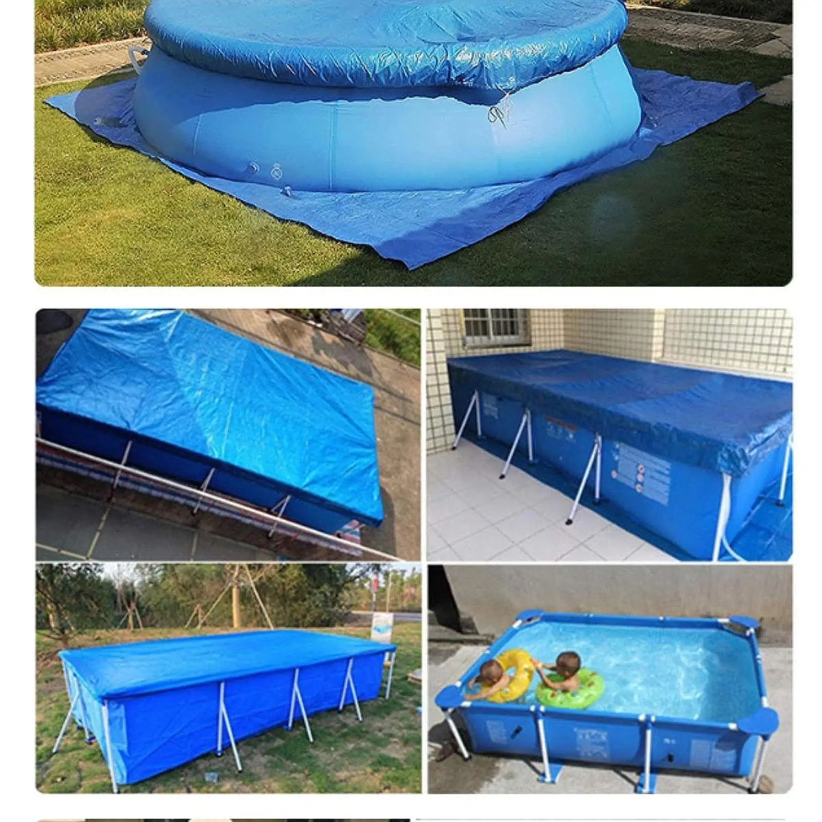 Pools above Ground Cloth Cover Ground Cloth Tarp Blue Rectangle Pool Mat for Outdoor Garden Protection Yard Swimming Pool