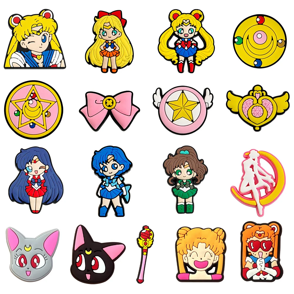 17-100Pcs Japanese anime Shoe Charms Pin for Clog Sandal  Accessories DIY Shoe Decoration Wristband Girl Women Party X-mas Gifts