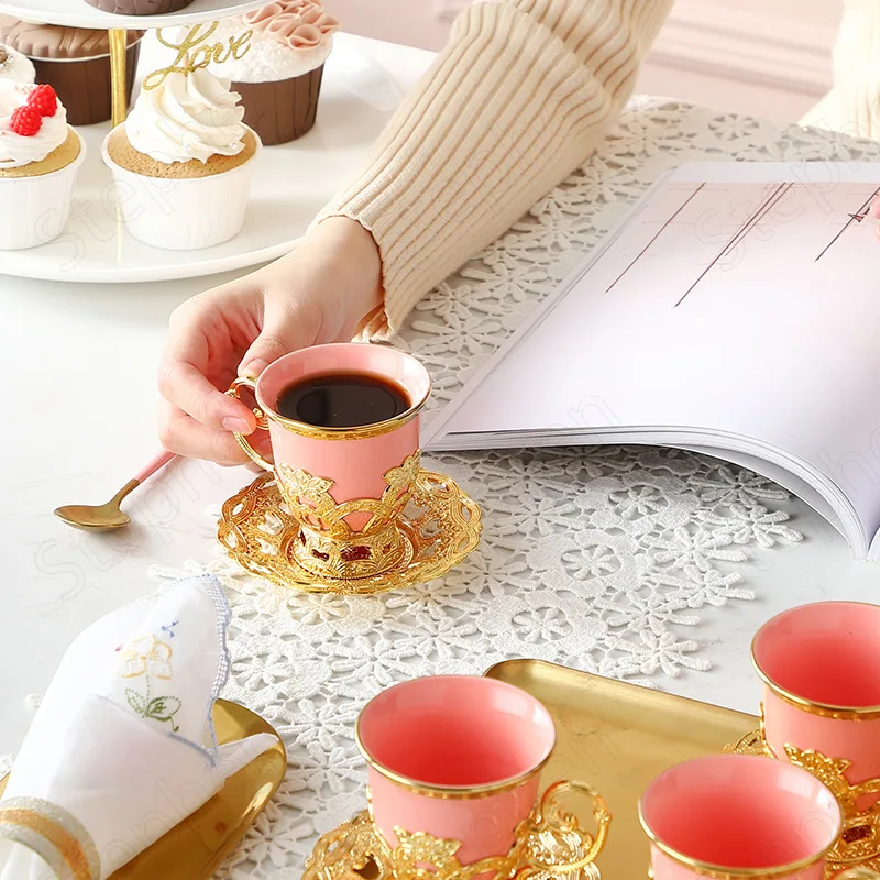 Golden Border Turkish Coffee Cups European Classical Plating Ceramic Cup and Saucer Set Afternoon Tea Tea Set Home Decoration
