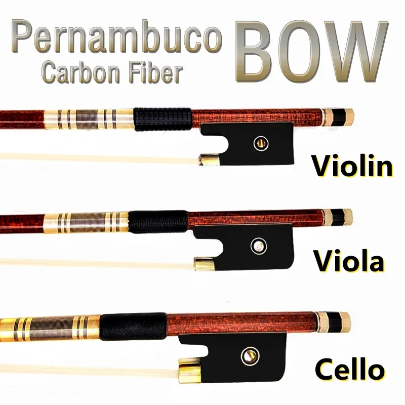 Top Pernambuco carbon Fiber Round Stick 1Pcs toviolin viola cello bow 4/4,silver/Copper Mounted，Siberian horsetail horsehair