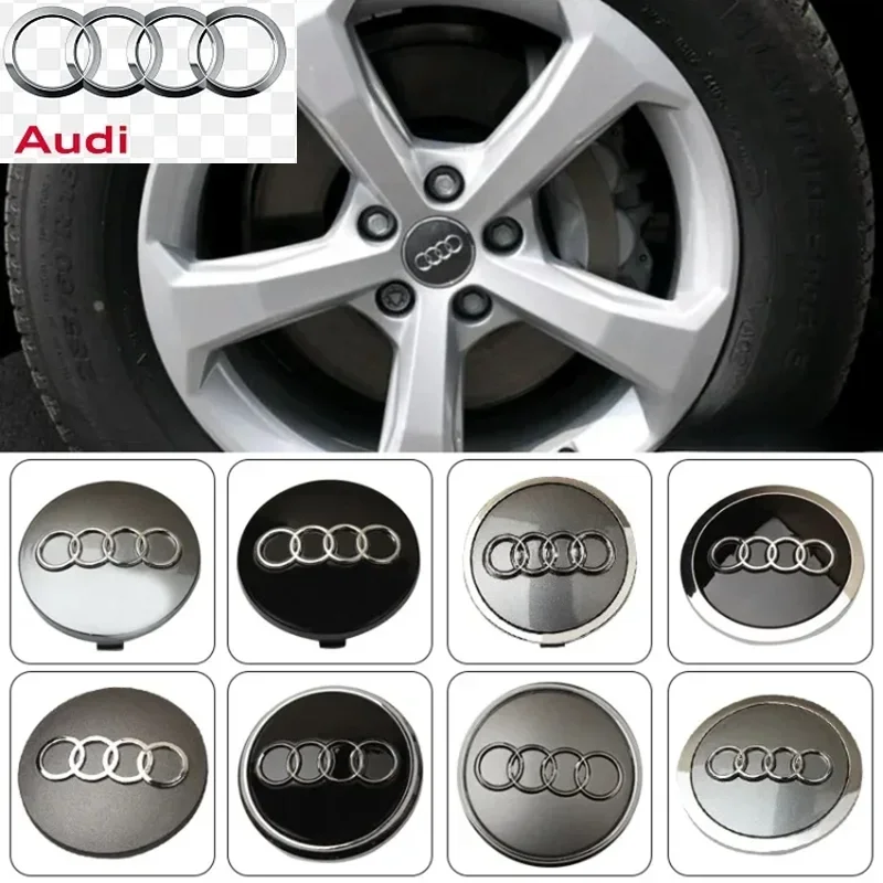 Couvercles de capuchon central de roue à cinq griffes, 4 pièces, Logos de moyeu ABS noir brillant, compatibles avec les modèles Audi A3/A4L/A5/A6L/Q3/Q5/Q7