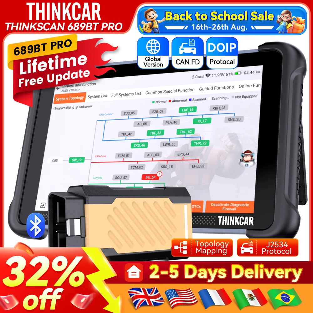 Image of Globale Version THINKCAR THINKSCAN 689BT Pro OBD2 Scanner CANFD/DoIP Alle Systemdiagnosen Topologie 35 Reset Funktionen Lebenslang Kostenlose Updates
