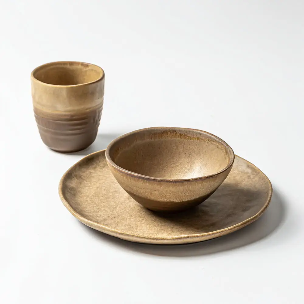 Modern Vintage Ceramic Tableware Collection Round Plate Bowl Set For Kitchen Dining Room Home Decor Easy Clean Dish