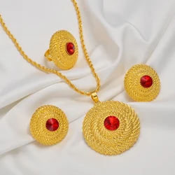 Anniyo Ethiopian Jewelry Sets RED/BLUE/GREEN Pendant Necklaces Earrings Rings Habesha Eritrean African Marriage Dowry #193216