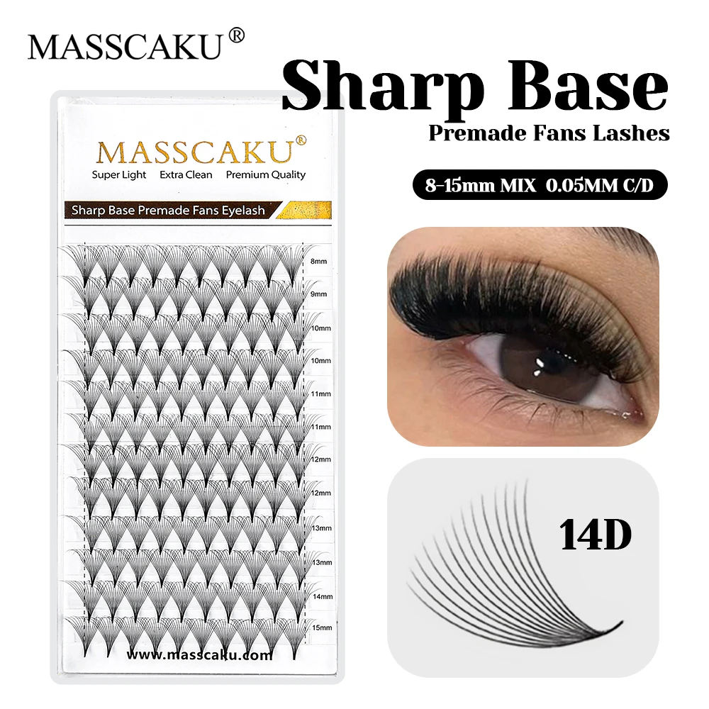 

Customized Private Label 0.05mm Thickness 14D Thin Root Pointy Base Lashes Premium Velvet Fiber Thin Pointy Eyelash by MASSCAKU