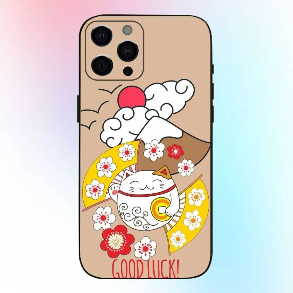 حافظة هاتف كارتونية لاكي كات لطيفة لهاتف آيفون 17،16،15،14،13،12،11 بلس، برو ماكس غطاء أسود ناعم #3