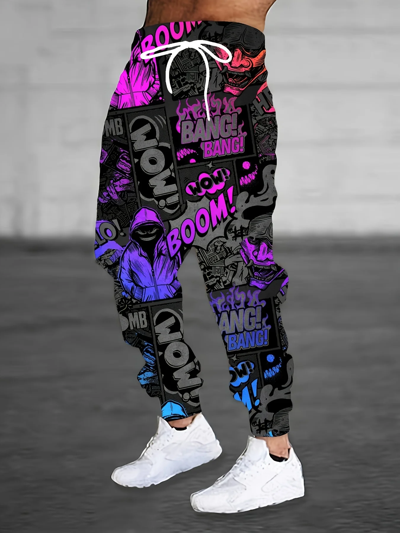 Cartoon Style Patterns Street Pants Men's Side Pockets Elastic Drawstring Sweatpants Joggers Pants Casual Trousers Fall Winter