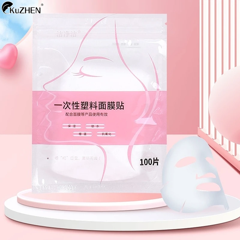 100Pcs Masks Wrap Face Plastic Film Full Face Cleanser Mask Neck Stickers Paper Disposable Transparent Facial Beauty Makeup Tool