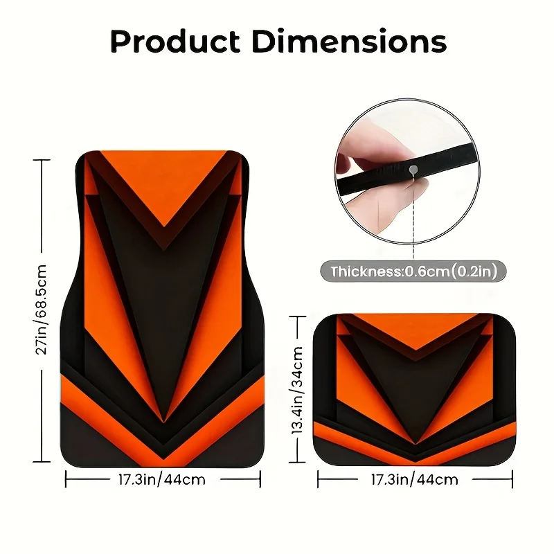 4pcs Black Orange 3D V-Shaped Gaming Style Car Floor Mats, Trendy Mecha Design Wear-Resistant Non-Slip Universal Foot Pads With