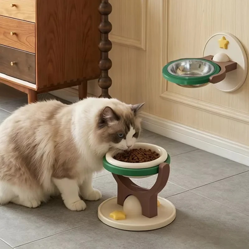 Wall Mounted Pet Bowl Neck Protection Anti Chin Black Cat Dog Bowl Stainless Steel Ceramic Plastic Pet Feeding Bowl Pet Supplies