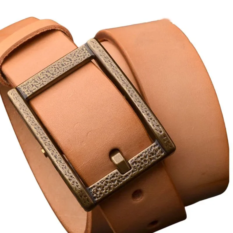 5.5mm Thick full vegetable tanned Saddle Leather Belt Handmade Workwear Style, Men's Pin Buckle Full Grain Cowhide 3.8cm Width