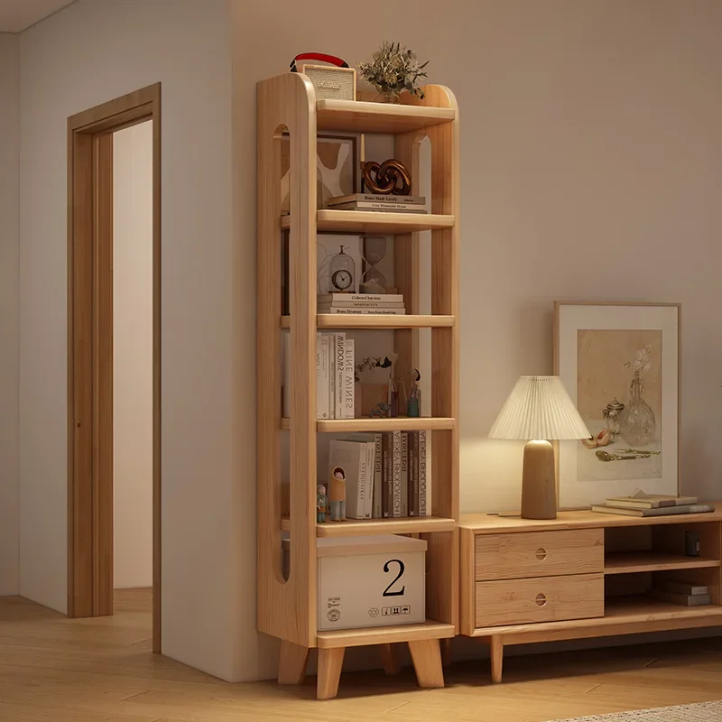Solid wood bookshelf, living room integrated wall locker, TV next to the locker, household simple floor shelf