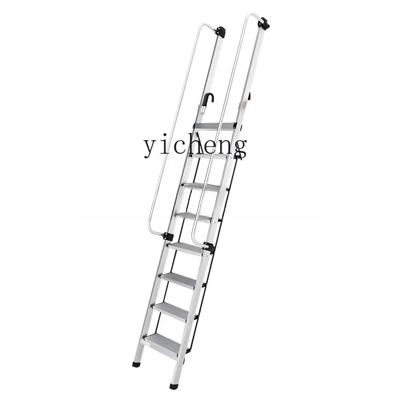 Attic Ladder Thickened Aluminum Alloy Household Safety Handrail Folding Ladder Mobile Portable Engineering Ladder
