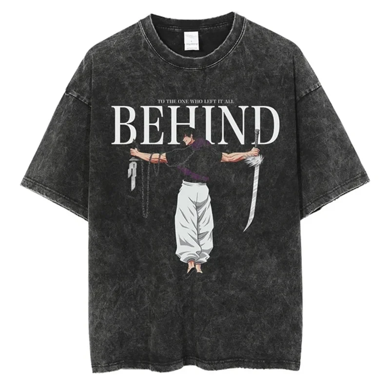 Graphic Vintage Acid Wash Tees for Men Women Summer Casual Oversized T-Shirt Short Sleeve Cotton Tops Harajuku Streetwear