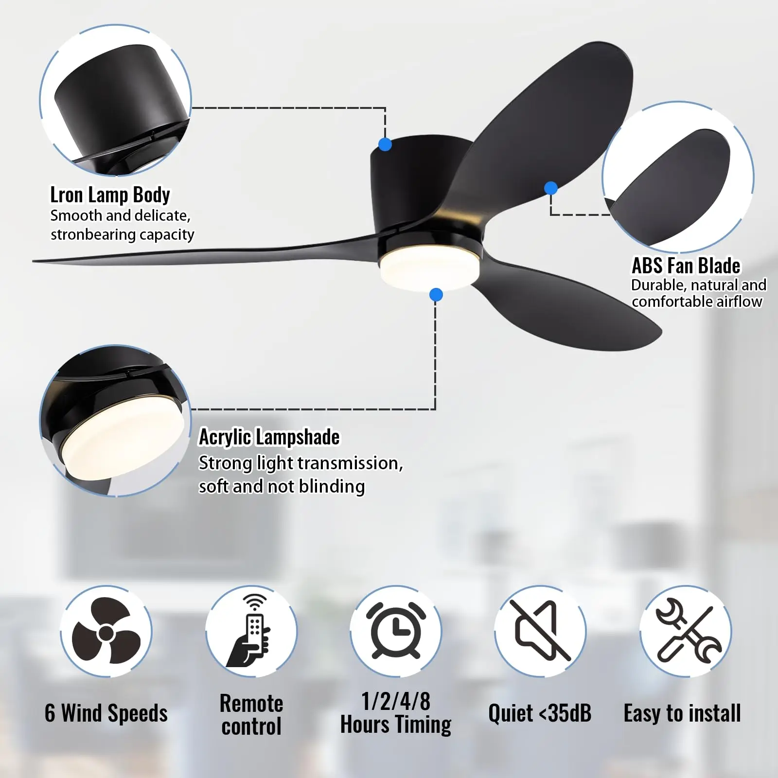 IRALAN Modern Led Ceiling Fan With Light DC Motor 6 Speeds Fans Low Floor Loft Remote Control Lux&vitae  Ceiling Lamps Fan