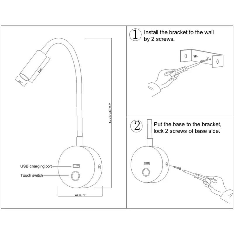 Imagem -06 - Lâmpada Gooseneck de Parede Lâmpada de Leitura Plug-in Luz Gooseneck Holofote de Leitura Cabeceira da Cama Feixe de Foco ca 100240v 3w