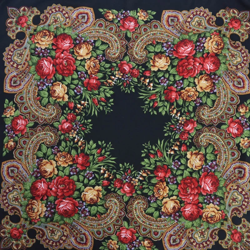Retro Bohemian Floral Scarf Woman Luxury National Wind Fringed Square Scarves Hijab Babushka Head Wrap Travel Shawl Handkerchief image 5
