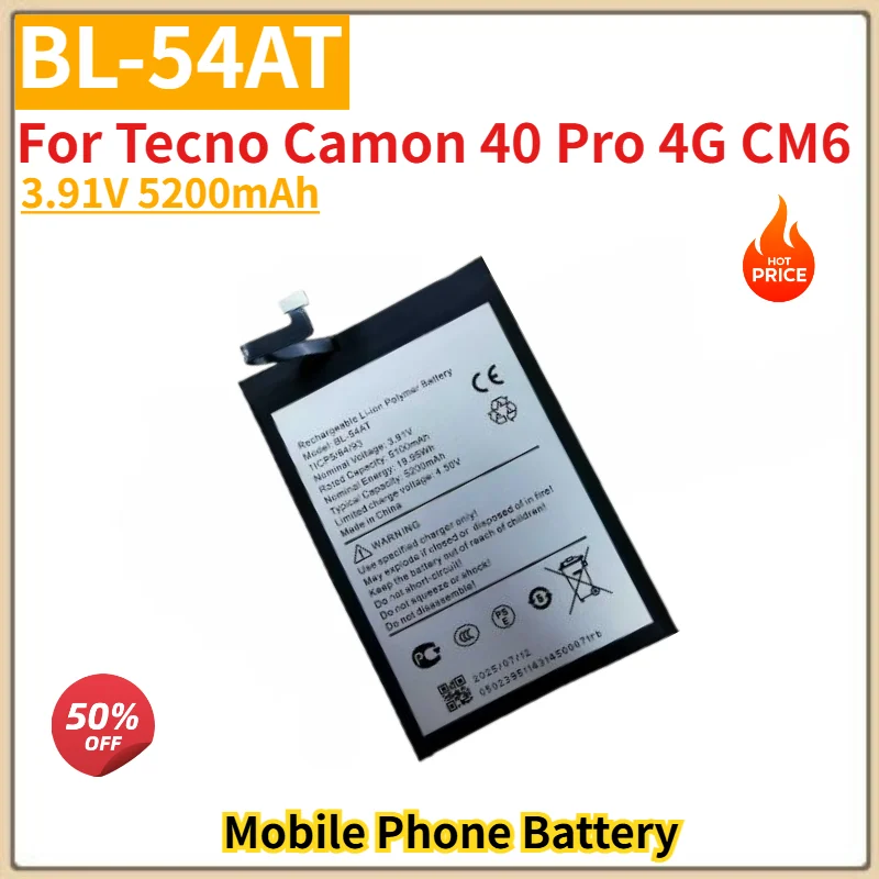 

BL-54AT High Quality 3.91V 5200mAh For Tecno Camon 40 Pro 4G CM6 Brand New Replacement Battery