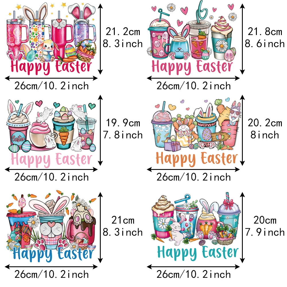 イースターをテーマにした洗えるステッカー,衣類,日曜大工,アイスクリーム,かわいいウサギのパッチ,アイロン,6個に適しています