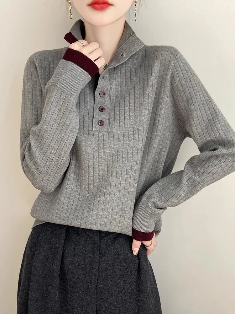 

Женский утепленный серый вязаный свитер с воротником-стойкой, новая зимняя модель, можно носить как внутренний, так и внешний слой, антивозрастной эффект, для повседневной носки, модный.