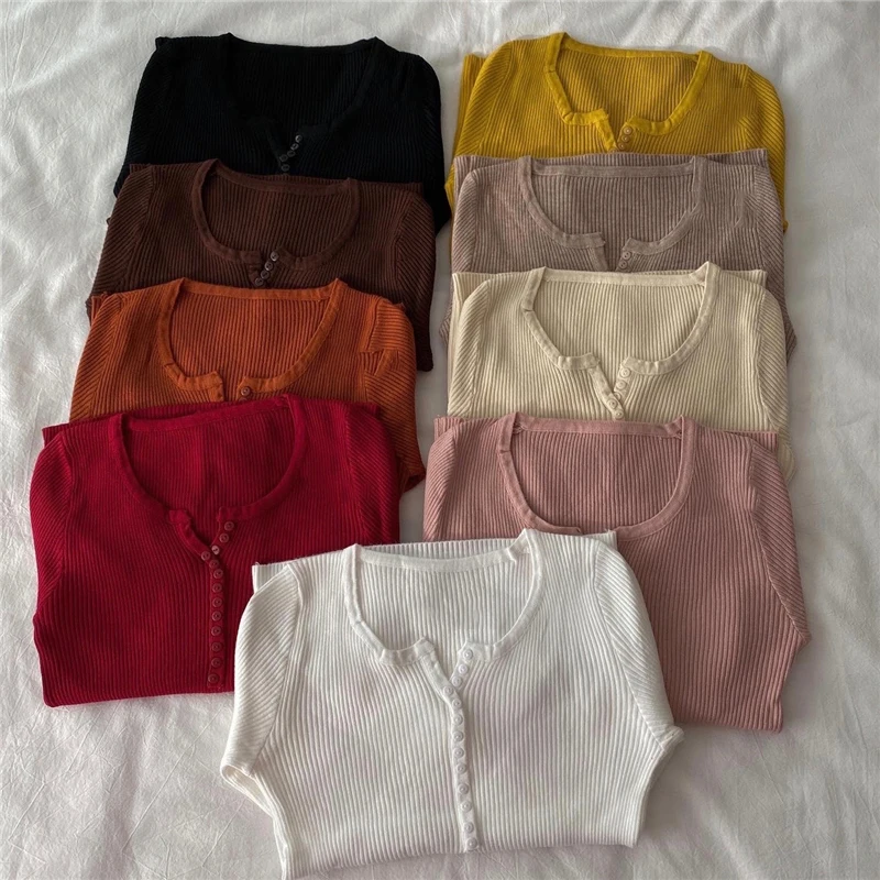 

Sweater Women Solid Color O-neck Pullovers Basic Primer Pull Femme Button Chic Jumper Soft Slim Autumn Knitted Sweaters