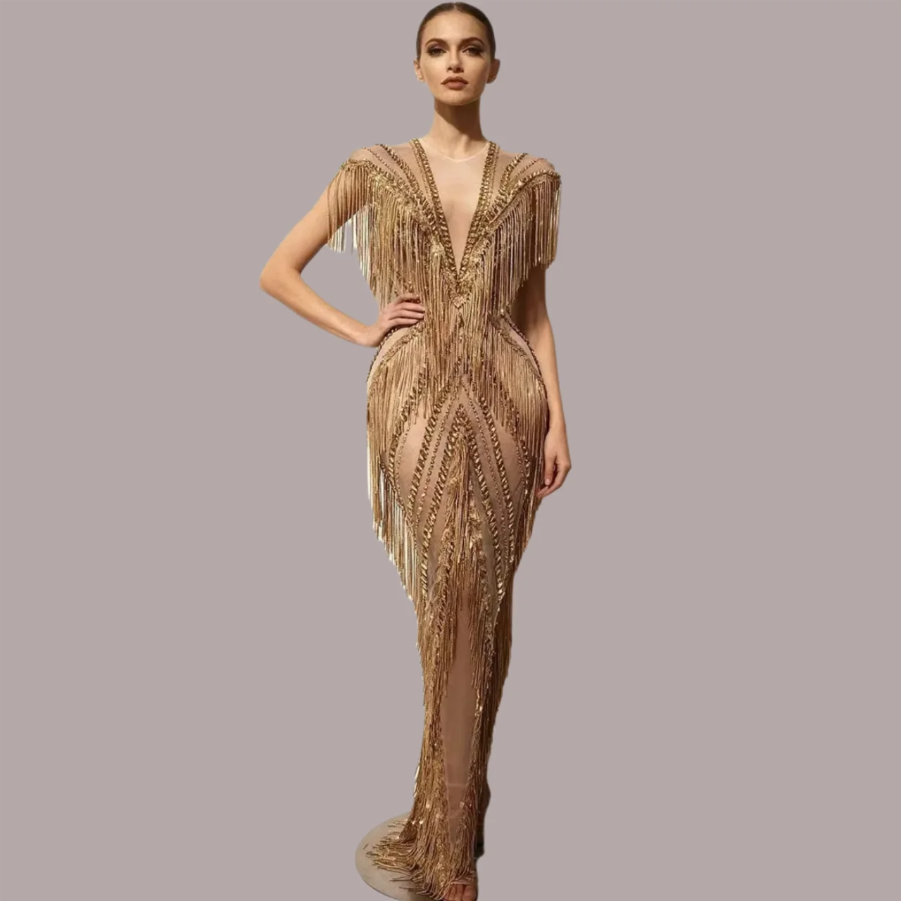 

gogo Fashion Silver Sequines Tassel Dress Crystals Prom Gowns Party Tassel Club Dress Sexy Jazz Singer Dancer Stage Drag Queen