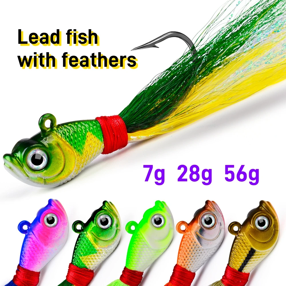 New Arrival: Feisty Little Lead Fish Lure with Hook and Feather for Ocean Boat and Riverbank: Wired Bait with Feather Hook