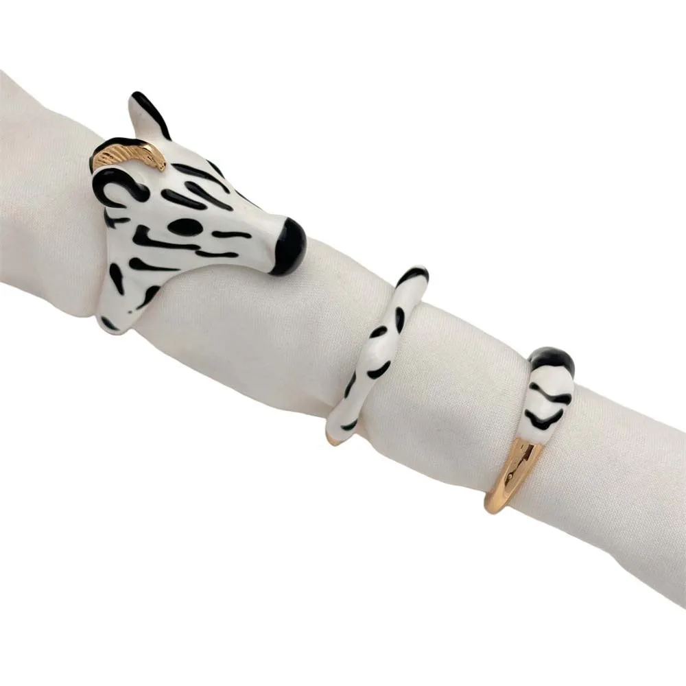 

Jewelry Vintage Animal Horse Ring Set Pony Horse Delicate Cartoon Glaze Ring Black White Exaggerated Opening Finger Ring Girls