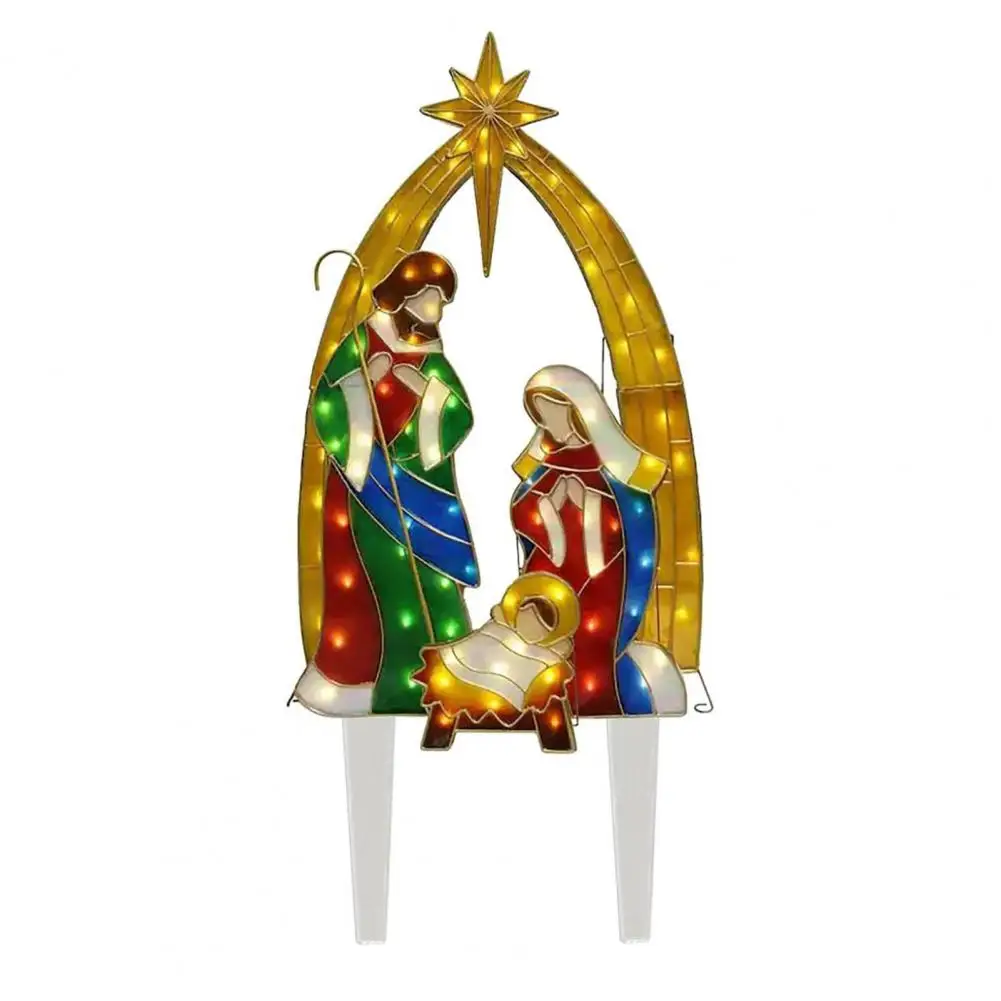 Elegant Christmas Nativity Scene Garden Stake Lighted Holy Family Ground Stake Garden Ornaments Christmas Decor for Lawn Yard