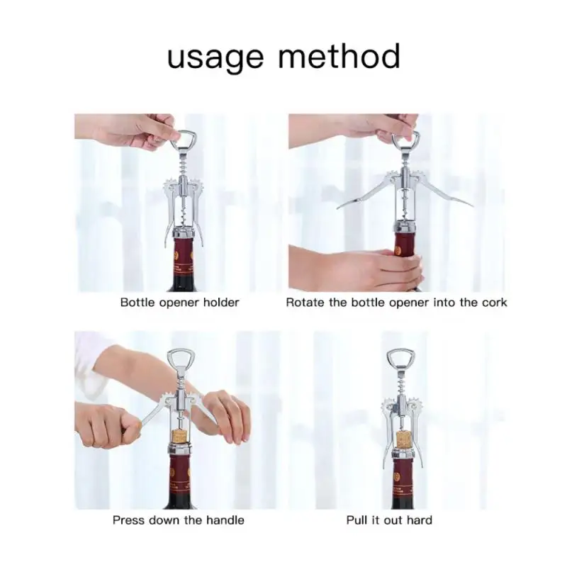 1pc Wine Bottle Opener 2-in-1 Stainless Steel Bottle  Can Spiral Corkscrew Beer Bottle Opening Tool Kitchen Accessories