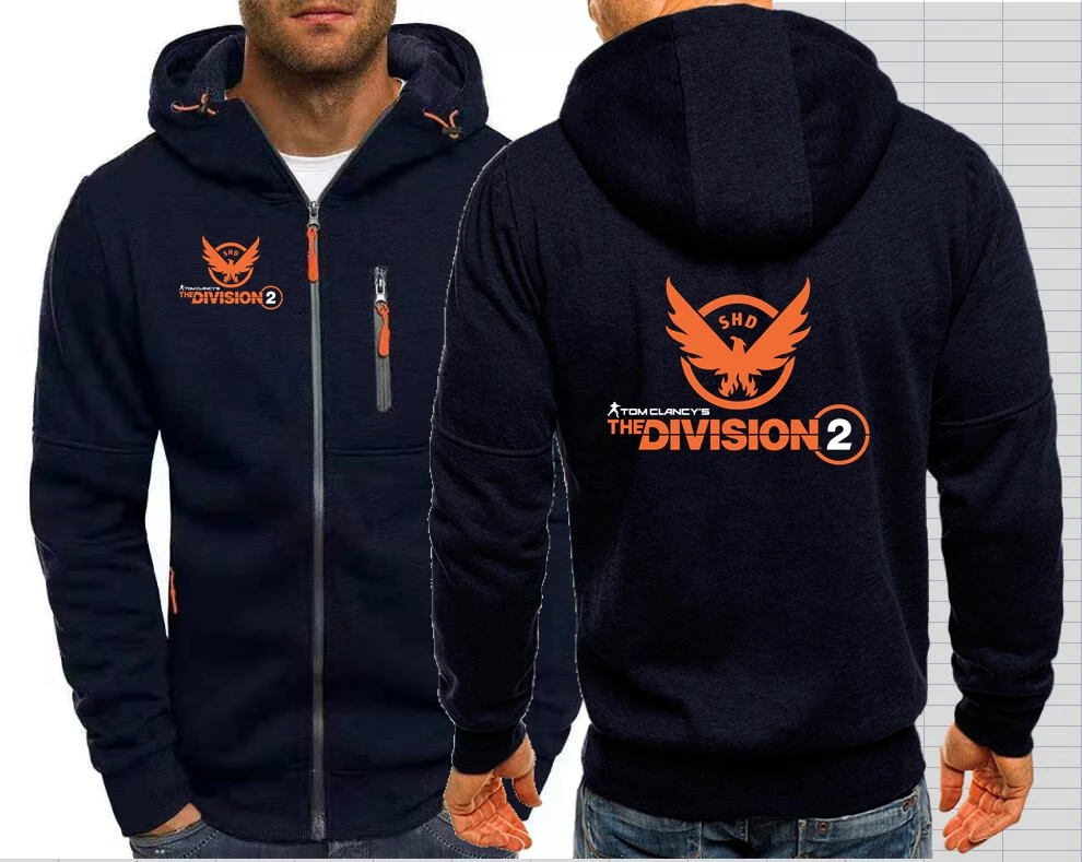 The Division 2 Tom Clancy's SHD PS4 PC Game XBOX Men's Jackets Hooded Coats Zipper Sweatshirts Male Jacket Mens Outerwear