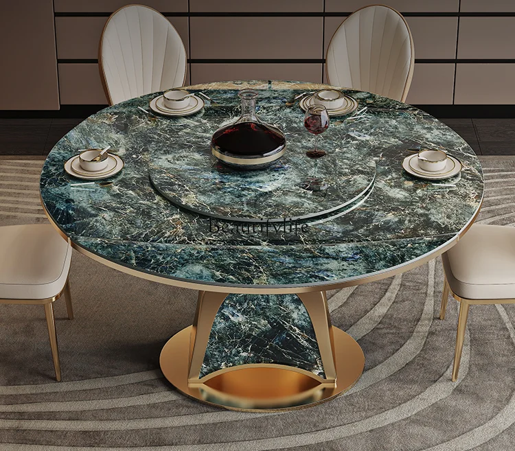 

Light Luxury Retractable round Table against the Wall Can Be round with Turntable Star Sea Stone Plate