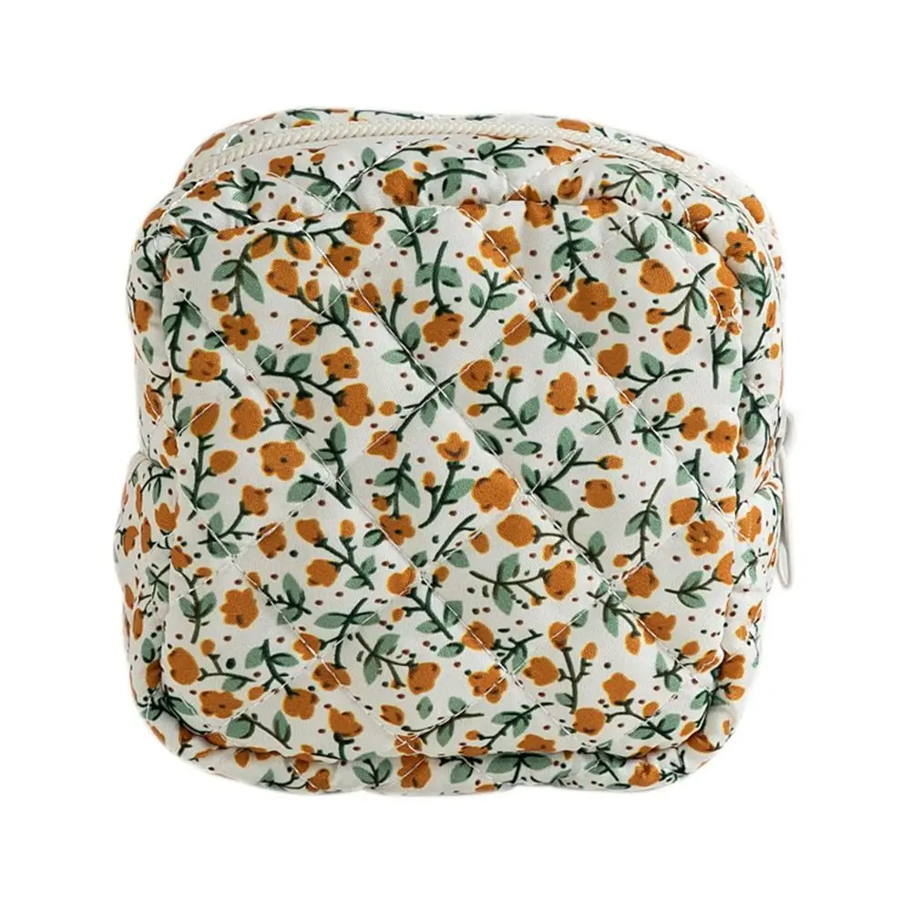 Quilted Cotton Sanitary Napkins Bag Multipurpose Travel Organizer Printed Floral Storage Bag Portable Storage Pouch Cosmetics
