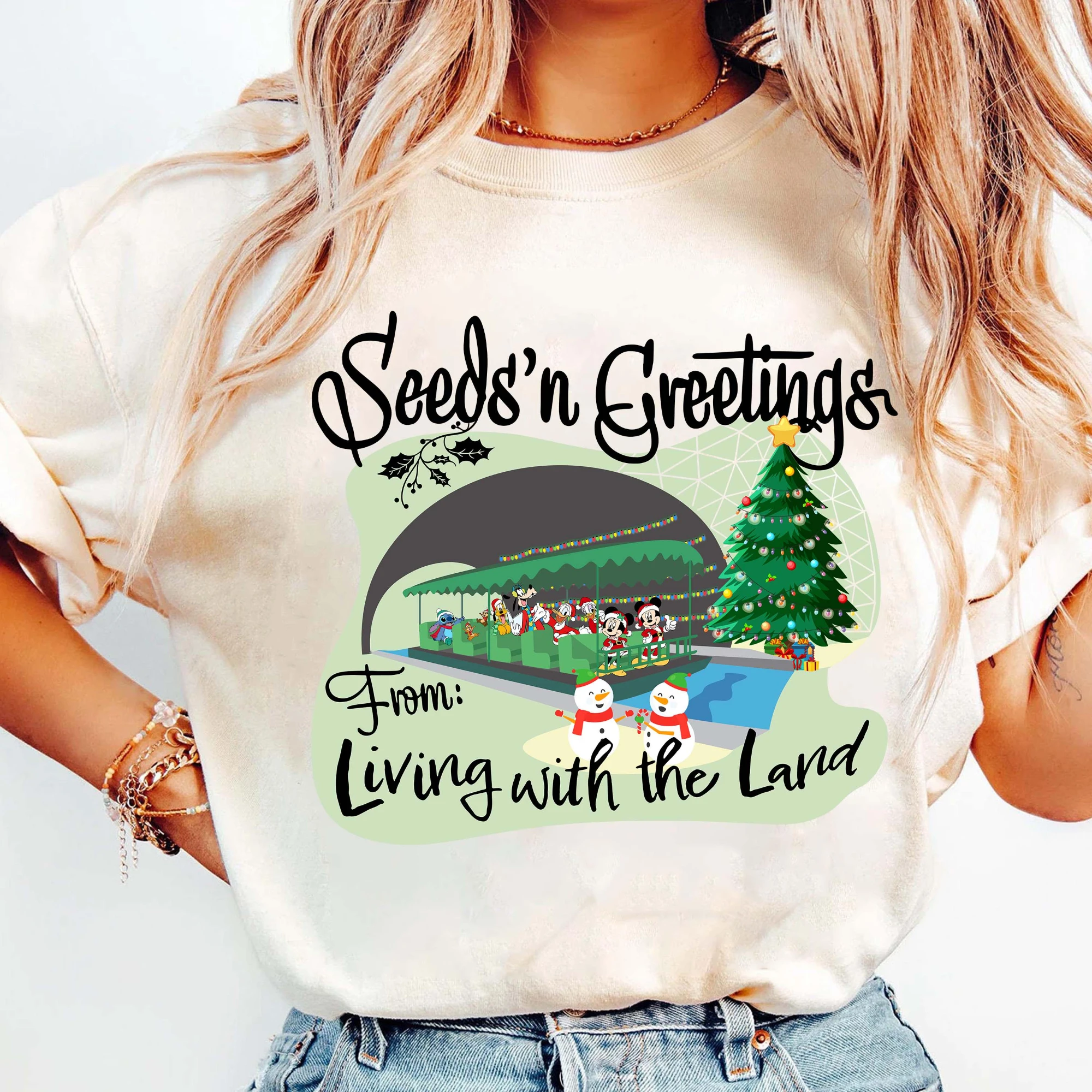 Disney Mickey and Friends Season's Greetings Living with the Land Holiday Shirt, Walt Disney World Epcot, Disney Christmas Shirt