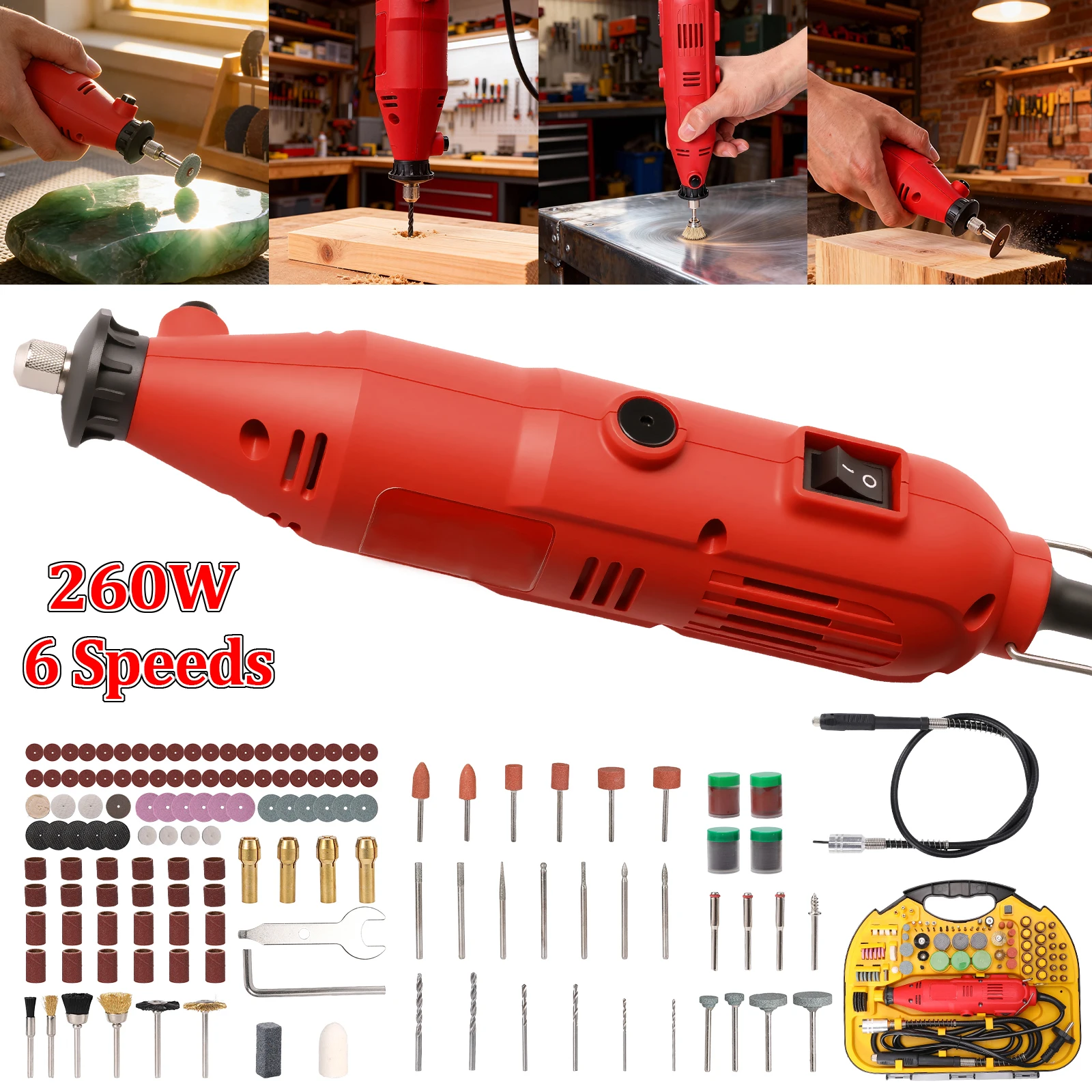260W 31000RPM Mini-Elektrobohrer und Schleifer, 6 variable Geschwindigkeiten, rotierendes Gravierstiftwerkzeug zum Schnitzen, Polieren und Schleifen
