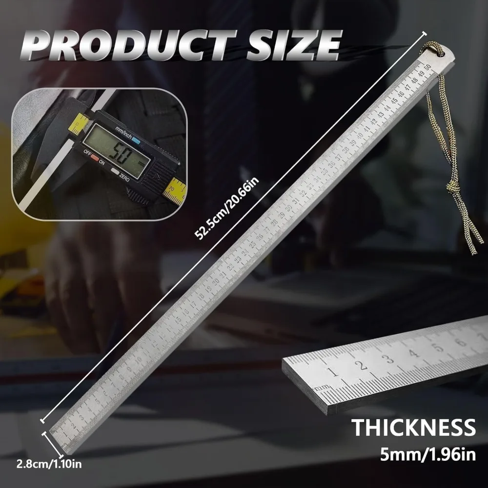 Multi-Purpose Heavy Duty Scale | 5mm Thick Stainless Steel Ruler | Tempered Car Safety & Measuring Tool