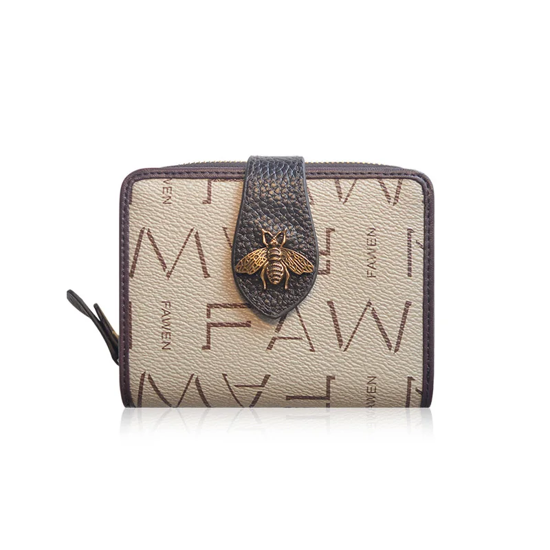 2025 Short Women Wallets Genuine Leather Coin Purse Brand Design Bee Card Holders Female Excellent Cowhide Letter Print Wallet