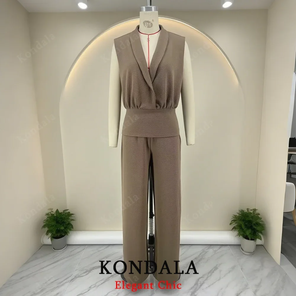 

KONDALA Элегантный комплект жилета, женский жилет с v-образным вырезом и лацканами или свободные длинные брюки, лето-осень 2024, модный минималистичный комплект офисных женских брюк