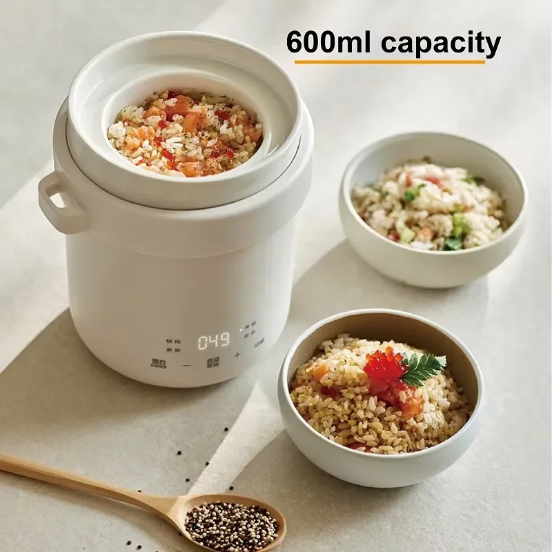 For 600ml Rice Cooker Multi-function Ceramic Non-stick Fast Electric Cook Pot Portable Electric Lunch Box Mini Electric Stew