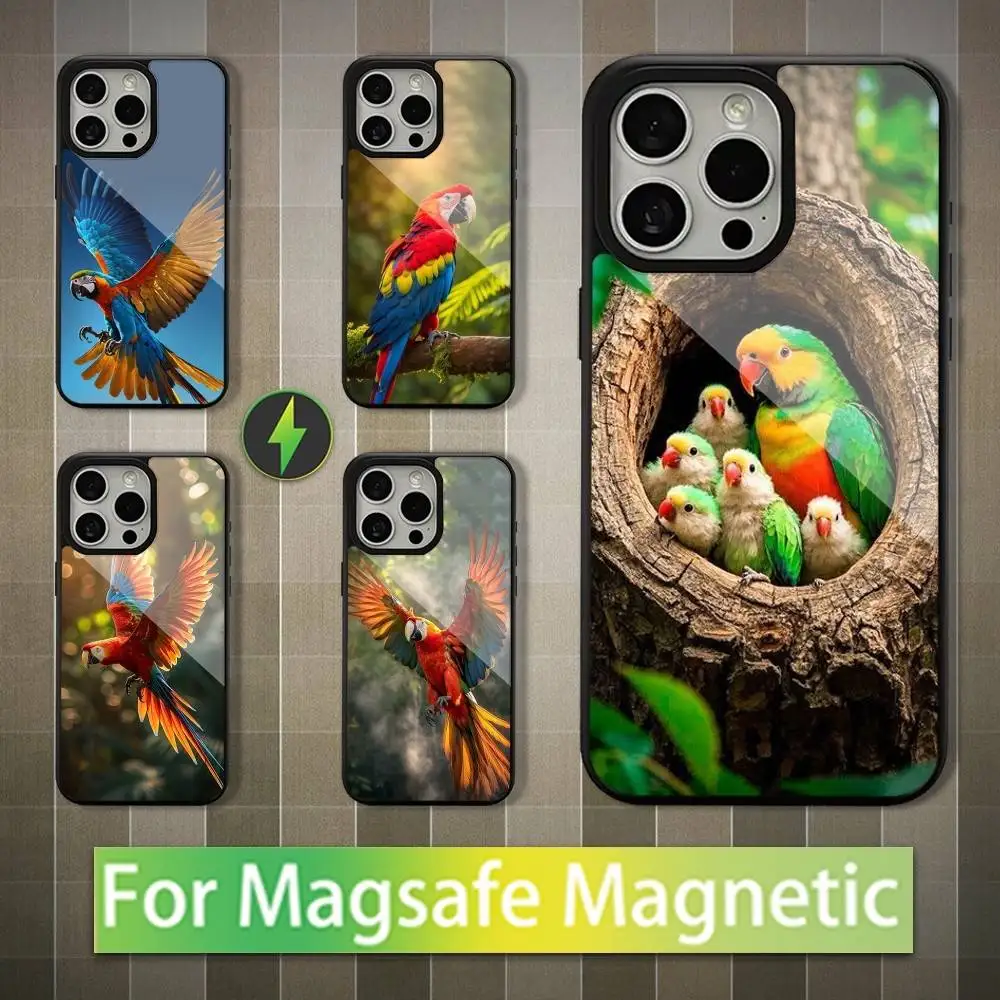 

Cute Art Animal Parrot For iPhone 17,14,Plus,12,Pro,Mini,13,Max,11,15,16,For Magsafe,Magnetic Wireless Charging Case