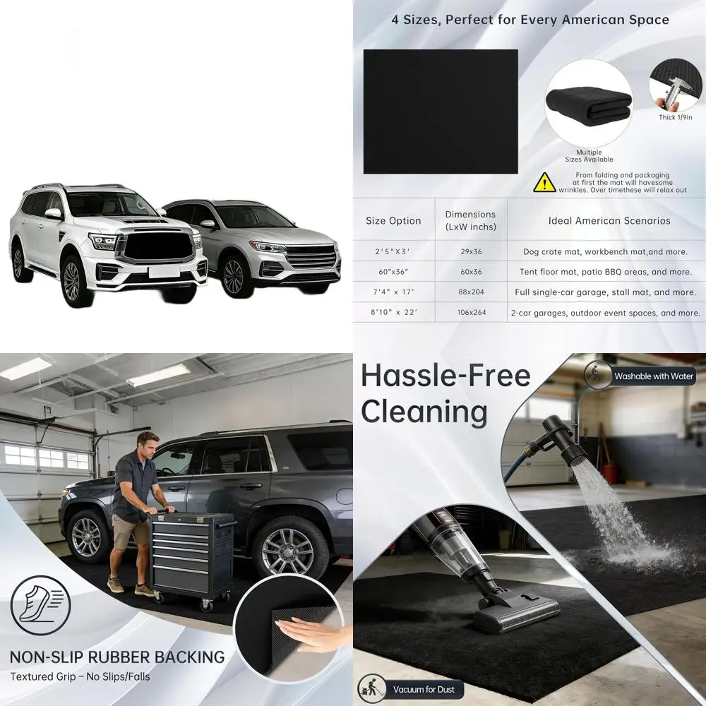 

Extra Large Garage Floor Mat - 8'10 x 22', Non-Slip Rubber, Oil Drip Protection for Cars and SUVs, Trimmable to Fit, Guards Agai