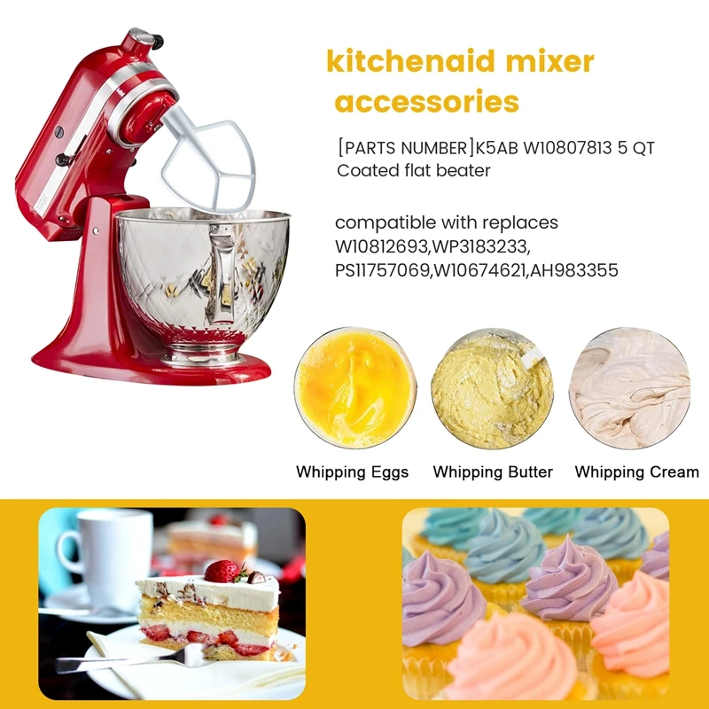 K5AB K5SS Kitchen Mixer Aid Coated Flat Beater, Replacement For Kitchenaid Mixer W10807813,9707670 Accessories