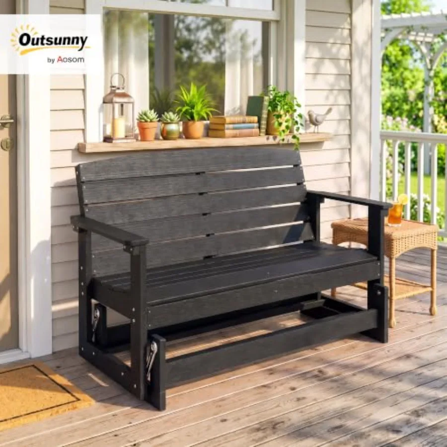 2-Person Outdoor Glider Bench HDPE Weather Resistant