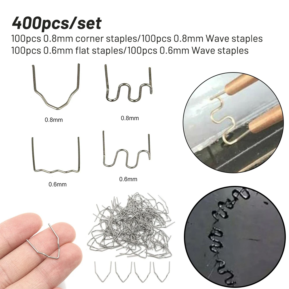 Flat and Wave Type Stainless Steel Staples for Plastic Welding Equipment in Automotive Bumper Repair and Fabrication Tasks