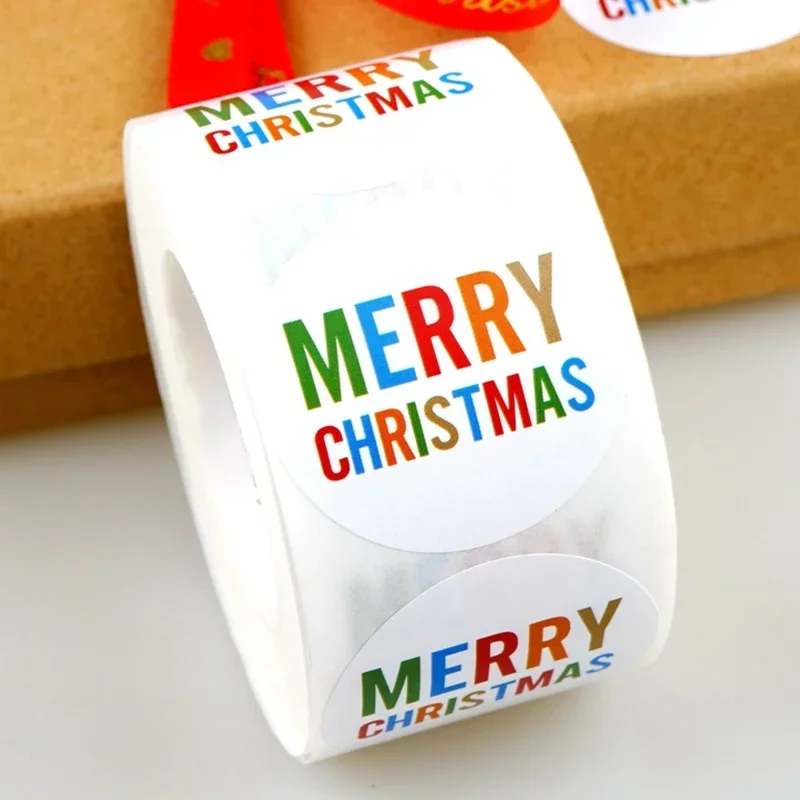 

500Pcs Merry Christmas Stickers Round Multi-Colored Adhesive Labels Xmas Gift Decorative Envelope Seals Stickers