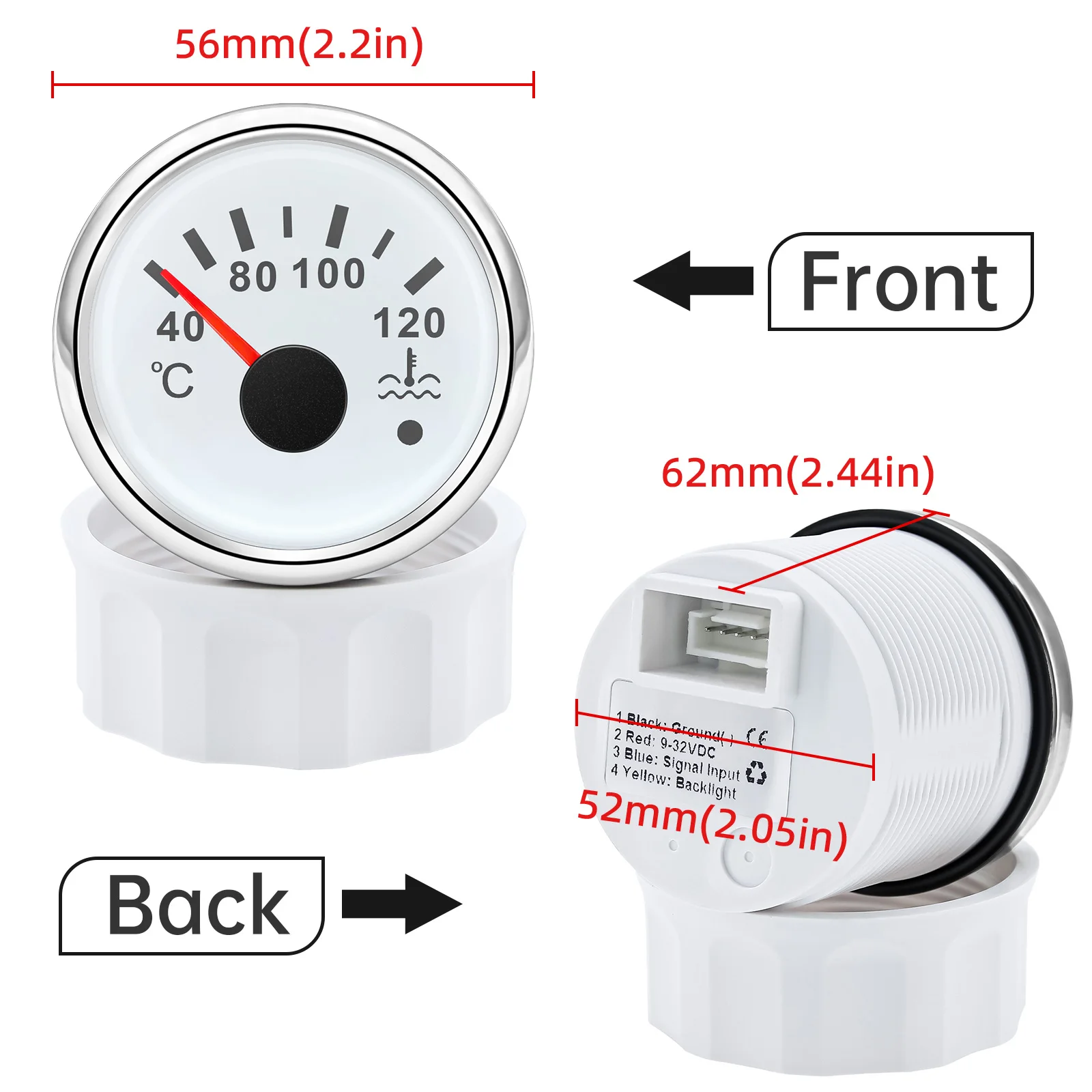 52mm 2inch Marine Boat Water Temperature Temp Gauge Meter 40-120℃ Water Temp Meter Indicator 9-32V For Car Auto Motorcycles - view 3