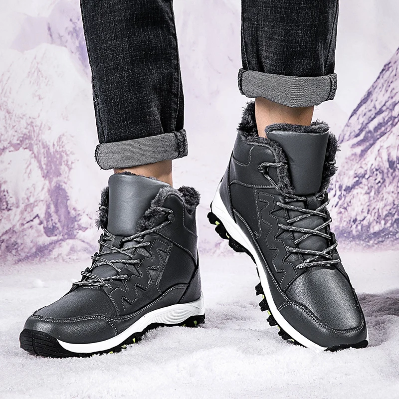 STRONGSHEN Waterproof Winter Men Snow Boots Ankle Booties Leather Cotton Shoes Non-slip Keep Warm Snowboots Plush Winter Shoes