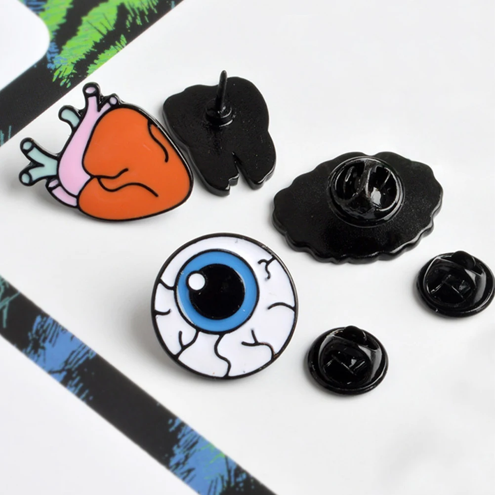 

4 Pcs Human Brooch Pins Heart Teeth Eyeball Brain Shape Alloy Durable Gifts for Halloween Birthday Christmas Valentines